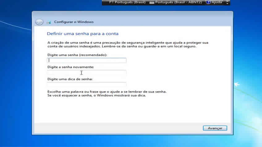 Definindo senha para windows 7