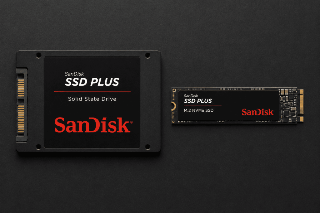 Diferença física entre SSD SATA 2.5 polegadas e SSD NVMe M.2 para notebooks.